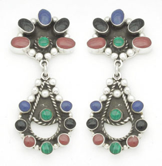 Earrings baroque of fan and drop oxidizeds with resin