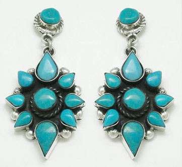 Earrings and  circle and drops in flower with turquoise