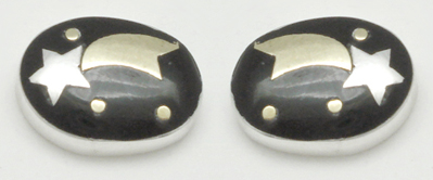 Earrings shields resin oval with figure to the center