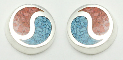 Earrings and  circle with blue and red resin