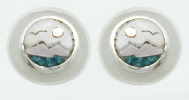 Earrings and  circle with scenery in resin and shell