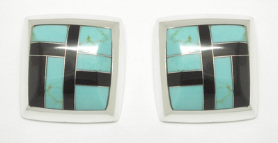 Earrings and  fit of turquoise in onyx