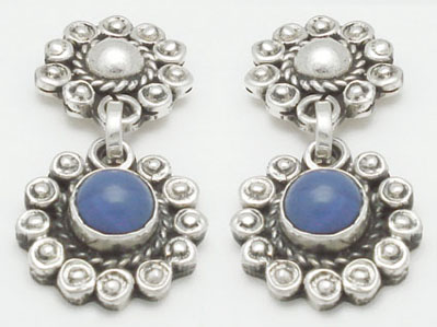Earrings 2 flowers with stone sodalite