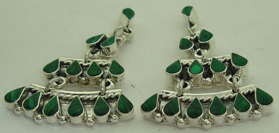 Drops earrings with stone malachite