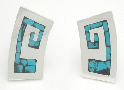 Earrings rectangle with fret and resin