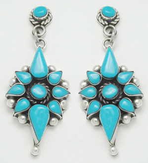 Earrings flower drops with turquoise stones
