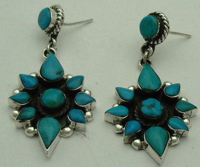 Earrings flower drops with turquoise stones