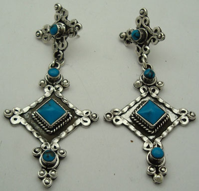 Earrings double rhomb with stones turquoise