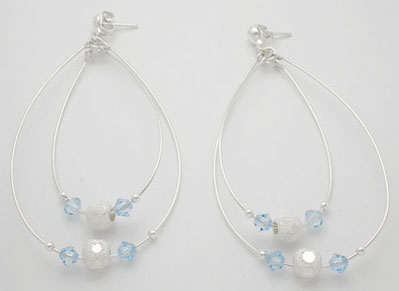 Earrings of 2 drops with swarovski rose and balls diamond finisheds