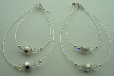 Earrings 2 drops with swarovski target and balls diamond finisheds