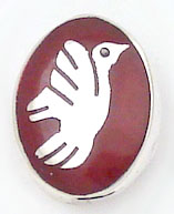 Button of oval of red resin with pigeon small
