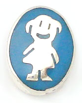 Button of blue resin in oval with girl
