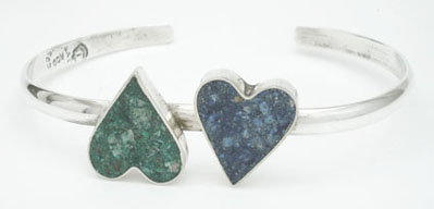 Bracelet with 2 hearts of sodalite and Chrysocolla