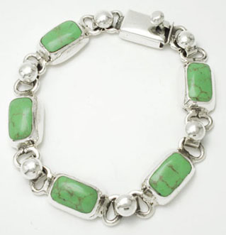 Bracelet rectangle synthetic stone green with sphere