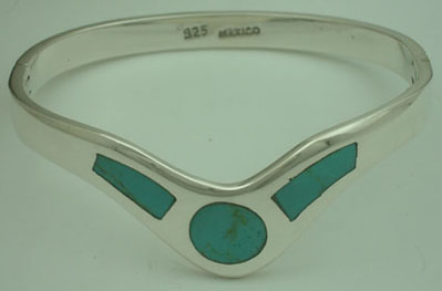 Bracelet with 2 rectangles and and  circle of turquoise quitman