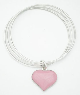 Bracelet 3 hoops with heart of pink resin