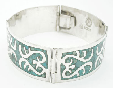 Bracelet 4 rectangles with design in resin turquoise