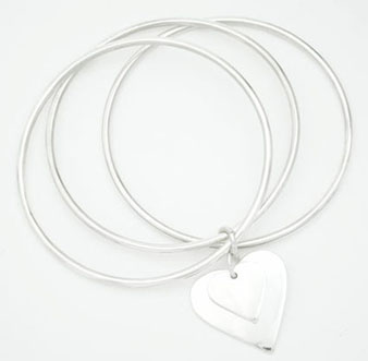 Bracelet 3 hoops with double smooth heart