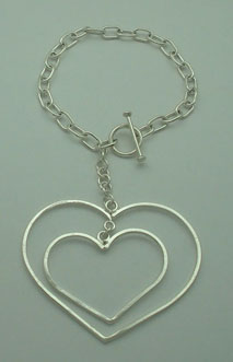 Bracelet of 2 hearts of square wire