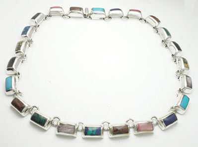 Necklace of multicolored rectangles with stones