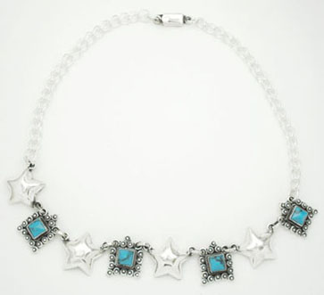 Necklace of stars and rhombs with turquoise