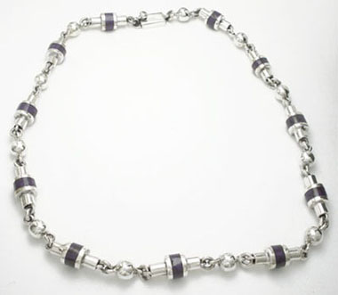 Casquilla necklace with  tubes of purple resin