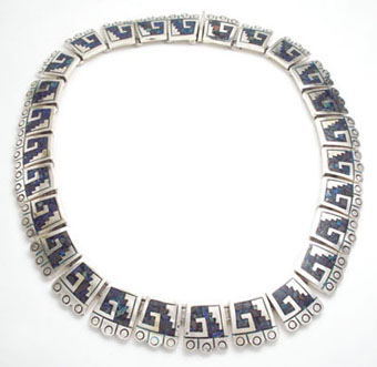 Necklace squares with stairs and G in sodalite
