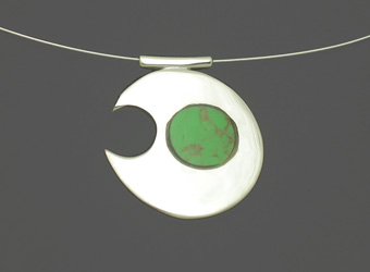 Neckless with round earring with plastic green