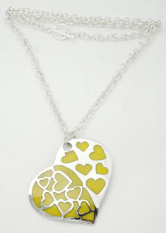 Heart necklace with resin yellow