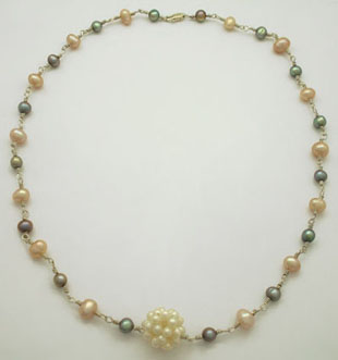 Necklace of pearls of different colors