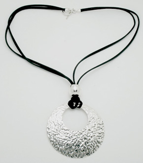 Necklace of circle hammered and perforated with organza