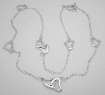 Necklace of 10 linked soaked hearts