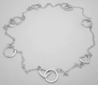 Combined necklace of hearts and linked circles