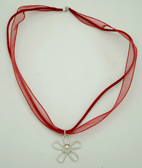 Necklace of red organza and Pendant   flower of sphere