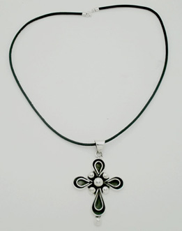 Cross necklace ox. With long black leather