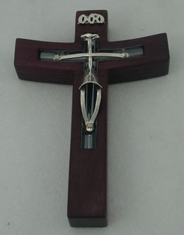 Cristo c/cruz plana y madera de palo de rosa