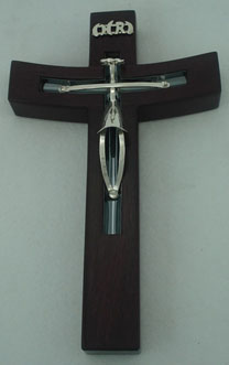 Cristo c/cruz plana de madera de palo de rosa