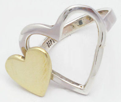 Ring of 2 hearts silver and brass