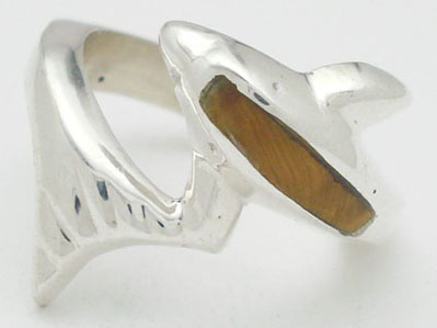 Dolphin ring with tiger eye