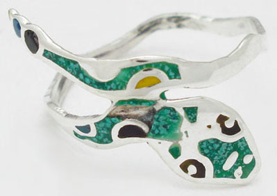 Ring of multicolored snake with resina