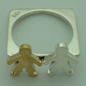 Neither ring squared with 2 children silver y brass