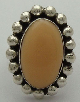 Oval ring with spheres and synthetic stone melon