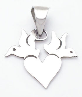 Heart pendant with pigeons above small