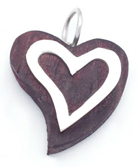 Pendant of wooden heart with silver heart