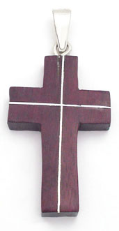 Pendant mahogany cross with silver