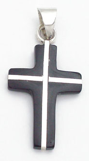 Pendant of ebony cross with silver