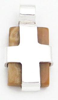 Pendant squared in synthetic materials brown and silver cross