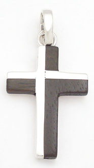 Pendant of ebony cross with silver