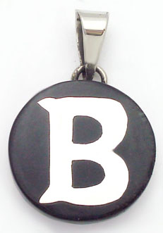Pendant of black plastic with letter B