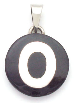 Pendant of black plastic with letter O